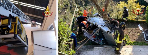 Capannone pericolante a Campi. Vola con la macchina in un giardino a Rapallo