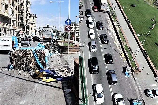 Savona. Rumenta lungo corso Mazzini, camion perde il carico