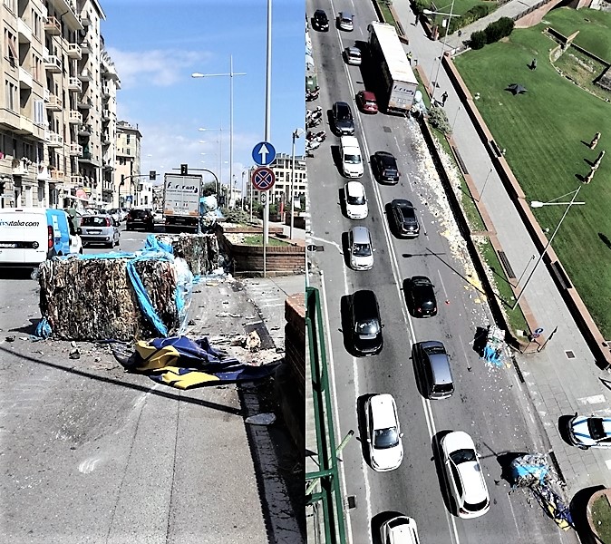 Savona. Rumenta lungo corso Mazzini, camion perde il carico