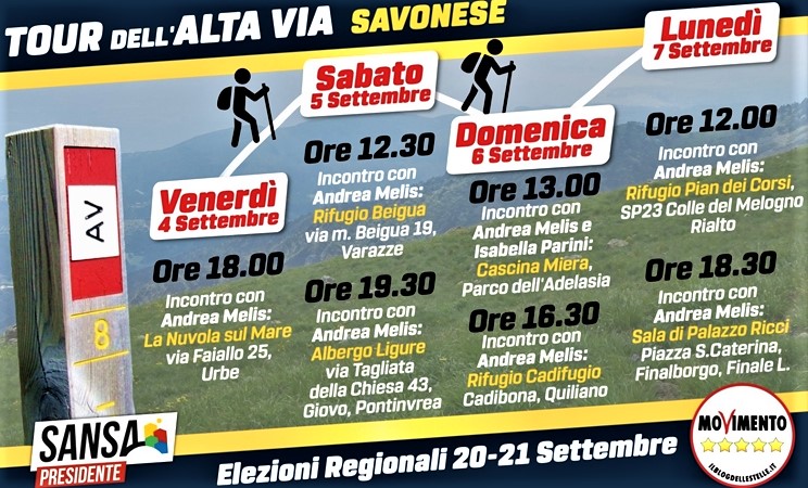 Liguria elezioni. Melis in tour sull’Alta Via savonese: dal Faiallo al Ligure di Giovo