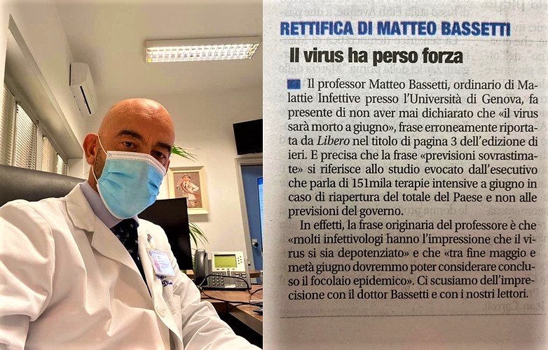 Covid emergenza. Bassetti “Ci vogliono calma e sangue freddo” e attenti alle fake news