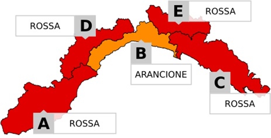 Liguria, è tutta allerta rossa tranne la zona B litorale Savona – Genova