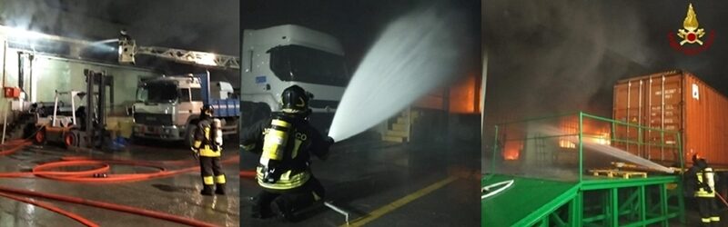 Incendio capannone Bolzaneto Vigili fuoco da Genova e Savona