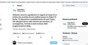 Diomede Zelig Official su Twitter toglie dalla programmazione