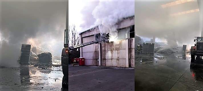 Fiamme alla Vetreria Verallia di Dego, sul posto anche i Vigili di Sassello