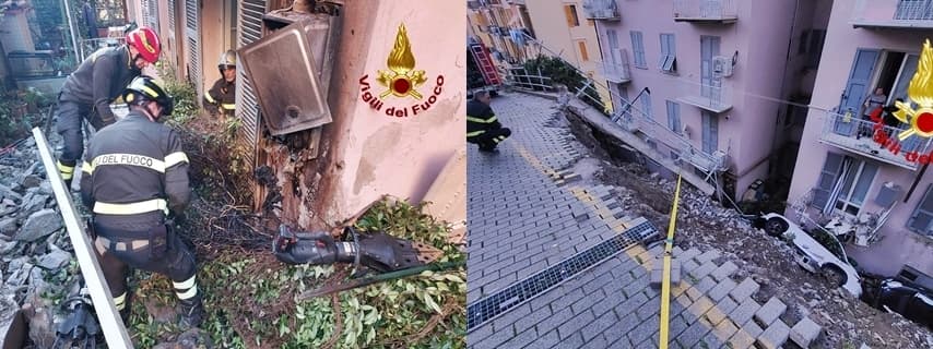 Crollo via Acquarone a Genova: controlli ai palazzi e interventi Vigili del fuoco – FOTO