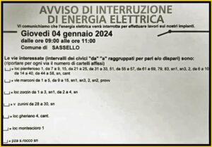 Sassello interruzione linea elettrica
