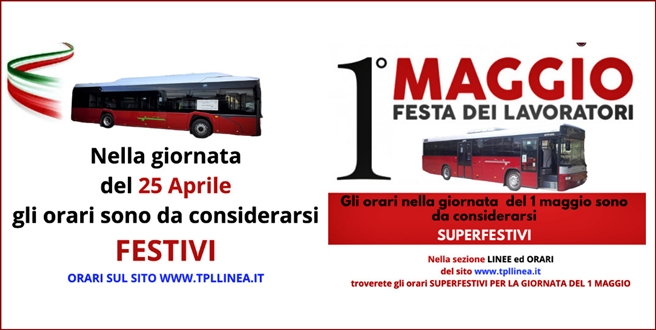 Tpl Linea Savona orari bus nei ponti primaverili 25 aprile e 1° maggio