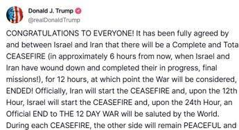 Iran, Israele e la ‘pace su Truth’: cessate il fuoco è un annuncio di Trump