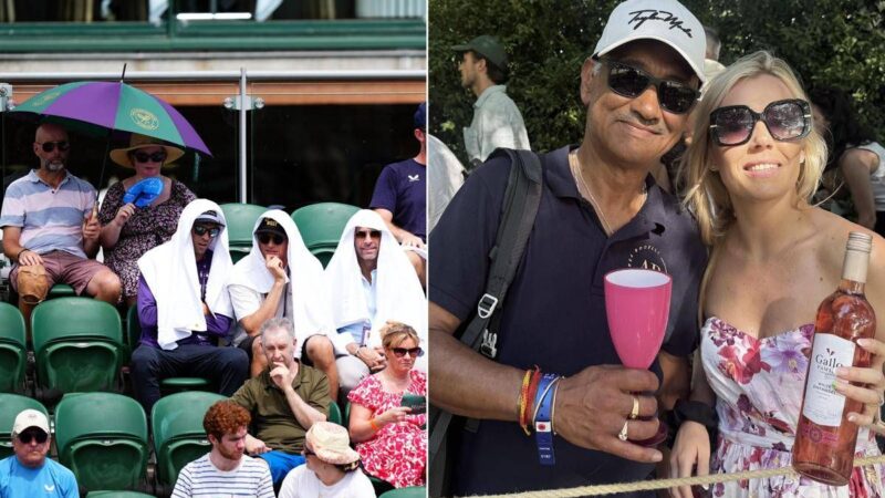 Caldo record a Wimbledon, fan si attrezzano con ombrelloni e vino per sfuggire al sole cocente