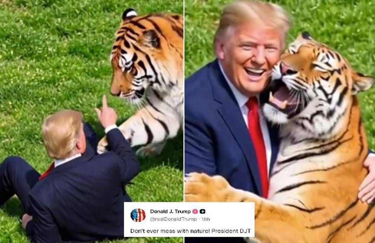 Uomo sbranato da una tigre, Trump posta il video: “Non si scherza con la natura”. Poi pubblica la parodia con IA